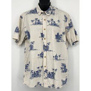 RARE Cooke Street Mens Iolani Palace Button Aloha Shirt Small White Hawaiian
